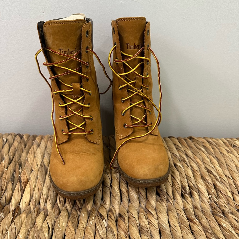 Timberland Women's Wheat Lace-Up Nubuck Boots with heel